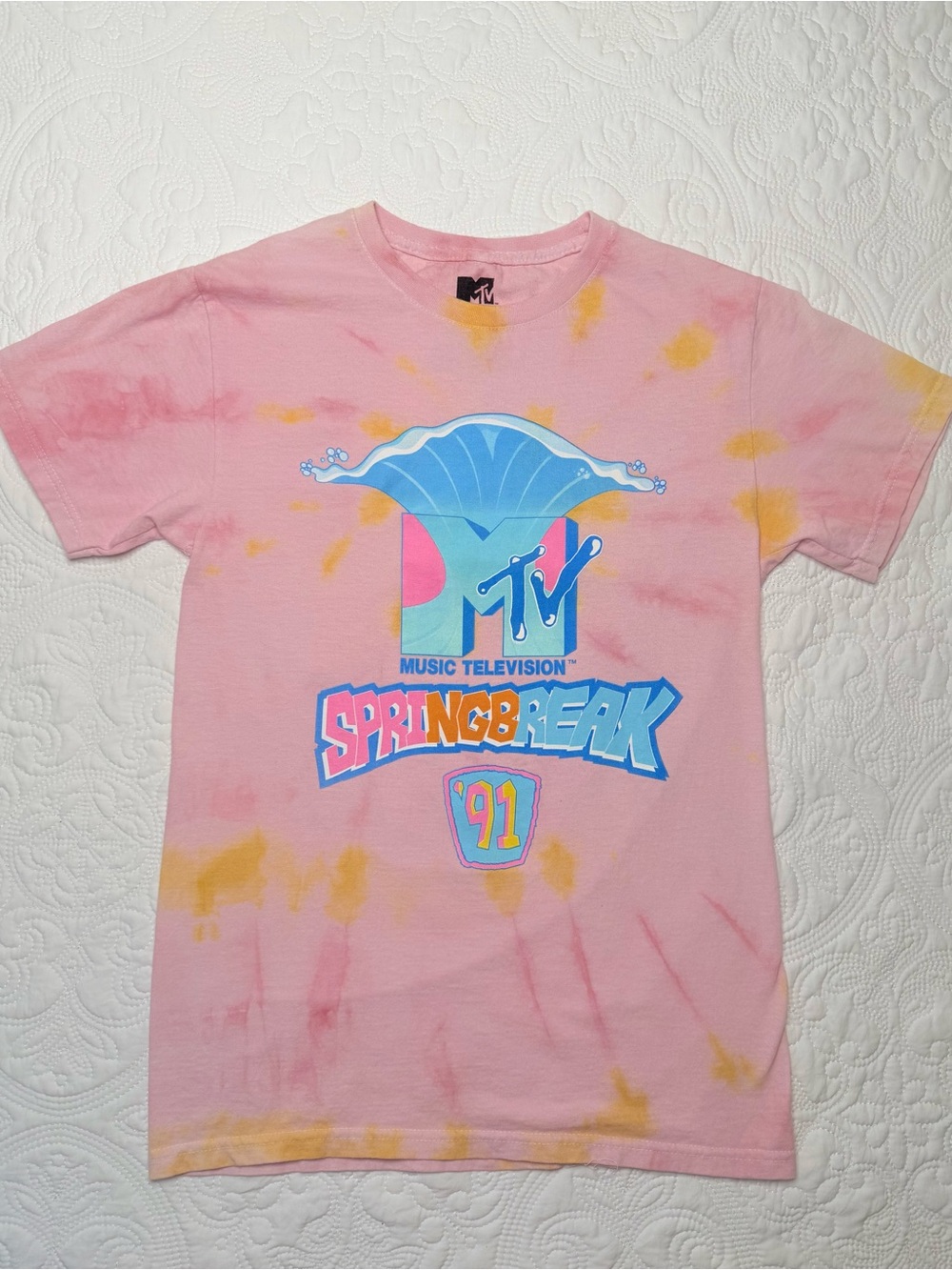 MTV 100% Cotton Pink Tie-Dye 'Spring Break '91' Graphic Tee SP